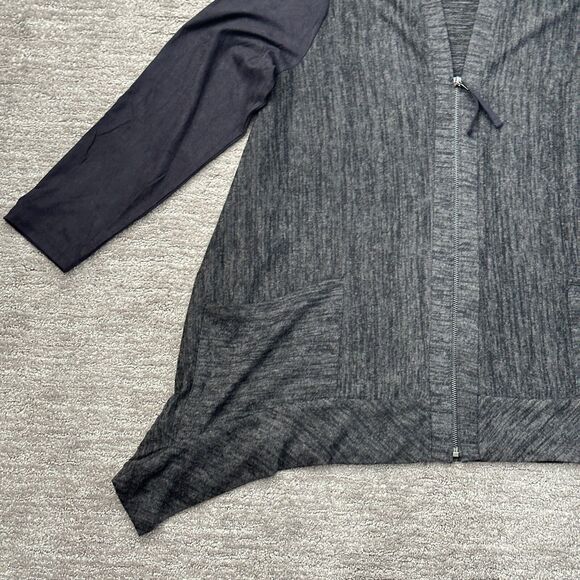 LOGO Lori Goldstein Sweater Women L Gray Black Pockets Faux Suede Sleeves Jacket - Picture 3 of 10